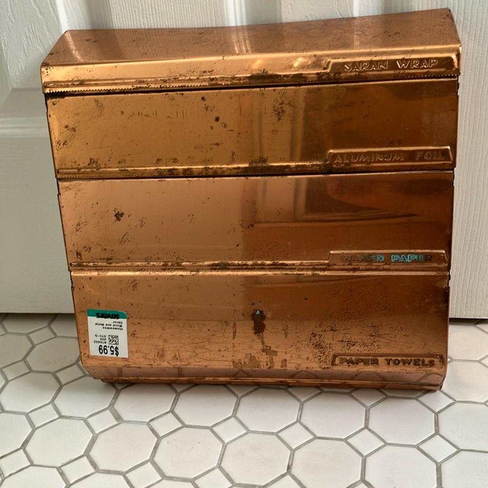 Vintage Copper Foil Holder Saran Wax Paper Towel Lincoln Beautyware Metal